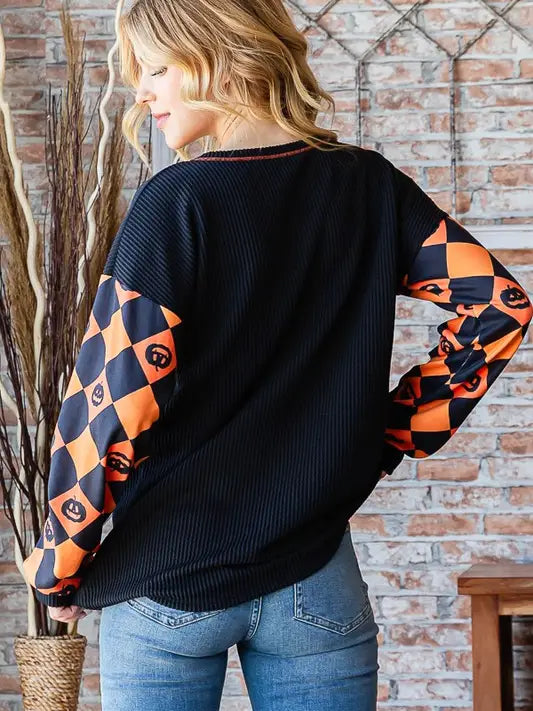 Spooky Season Plaid Waffle Knit Top (S-3X)