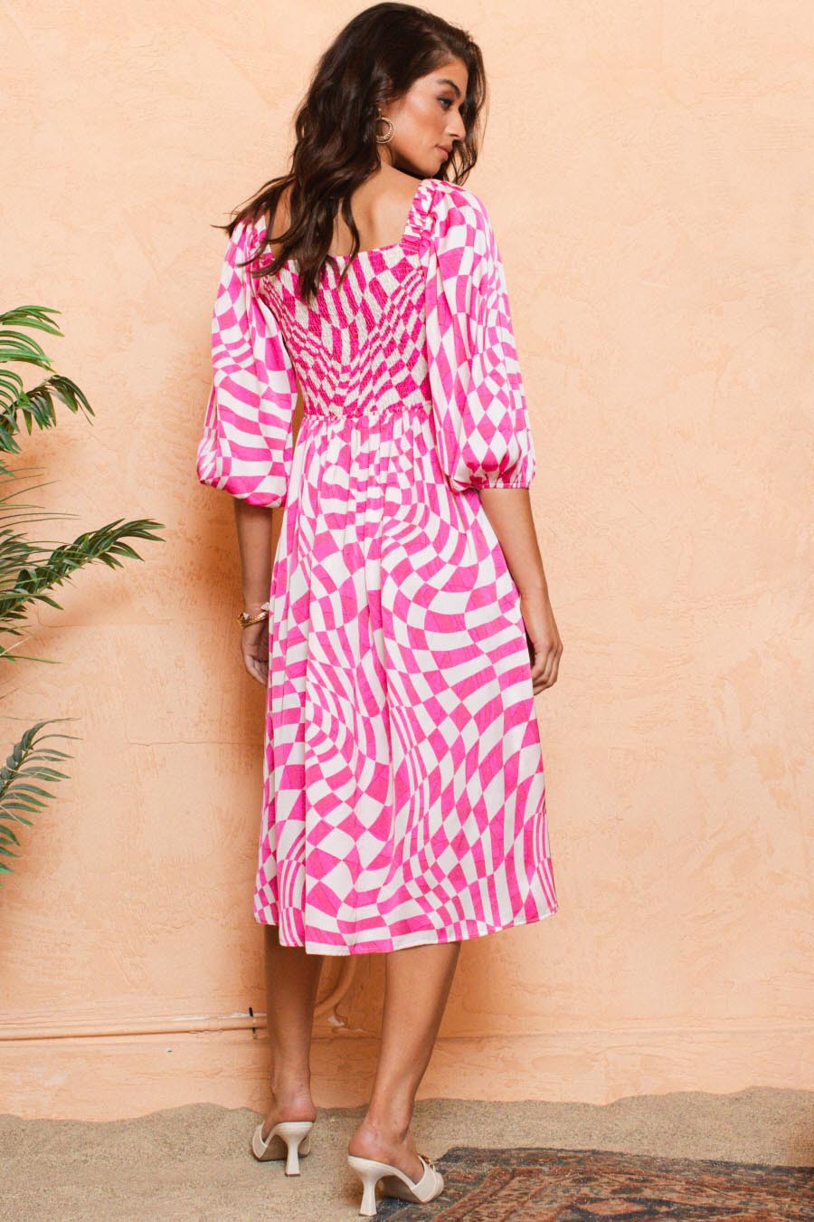 Pink Checkered Daydream Midi Dress (S-L)