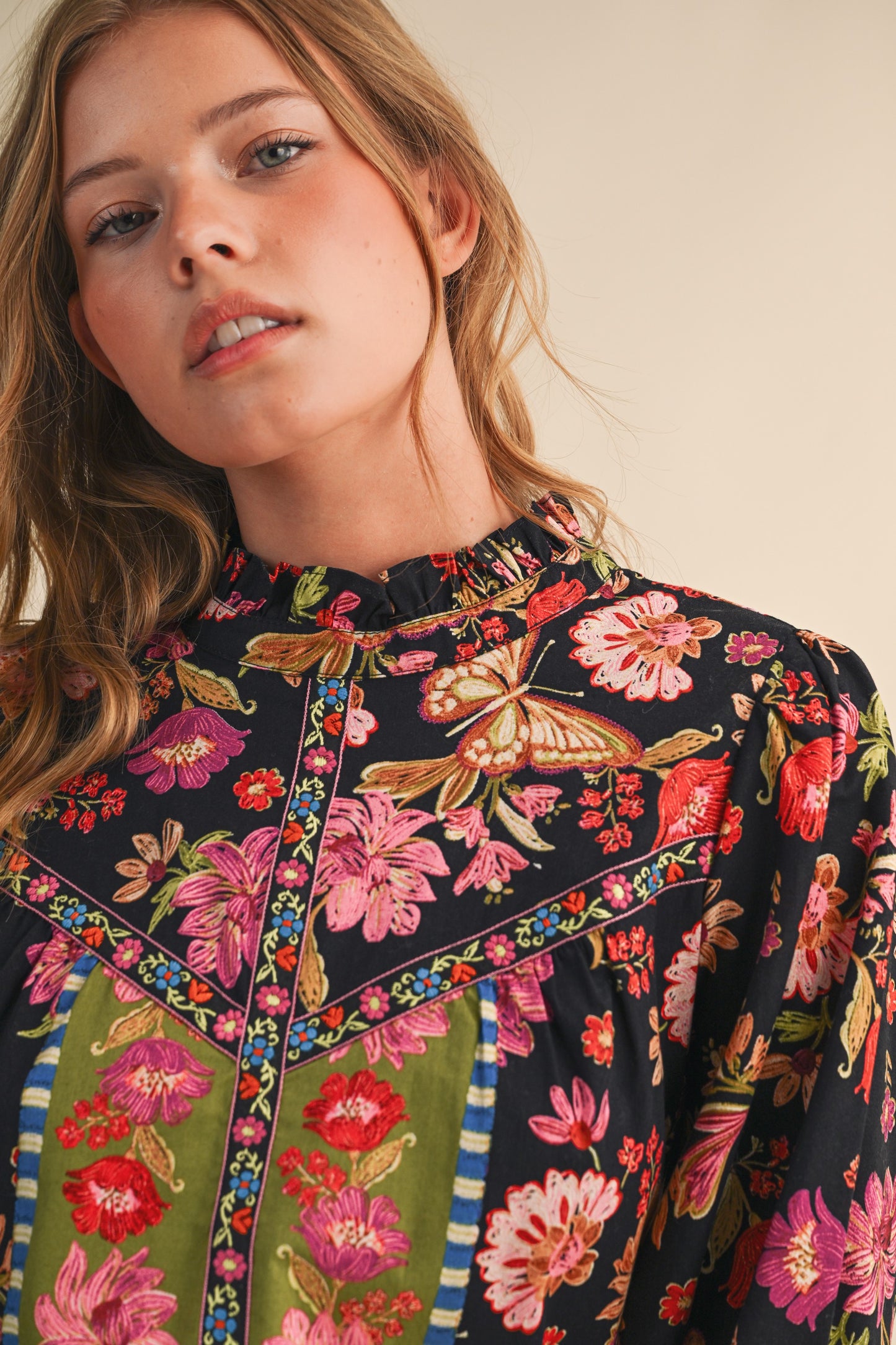 Midnight Garden Ruffle Blouse (S-L)