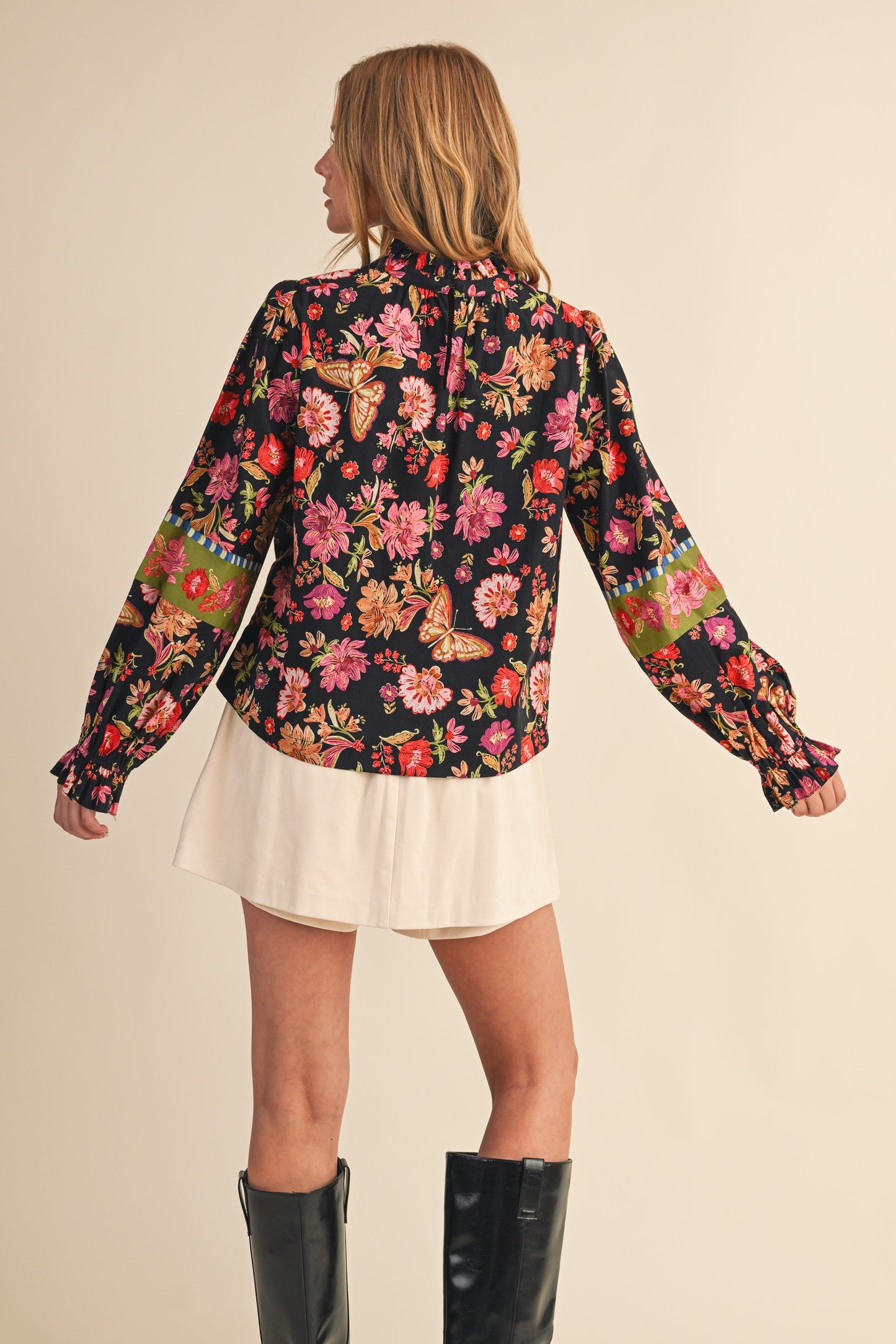 Midnight Garden Ruffle Blouse (S-L)