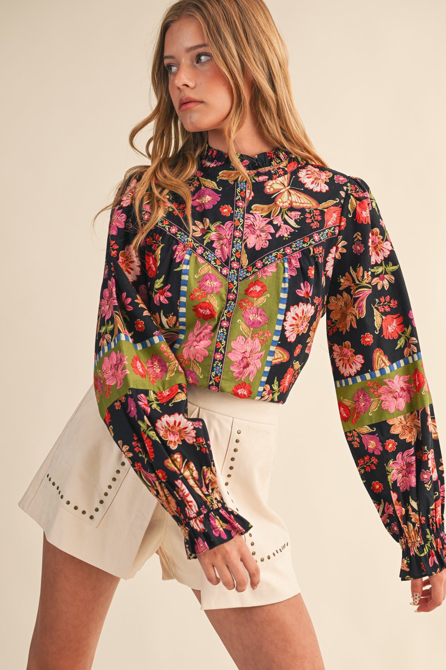 Midnight Garden Ruffle Blouse (S-L)