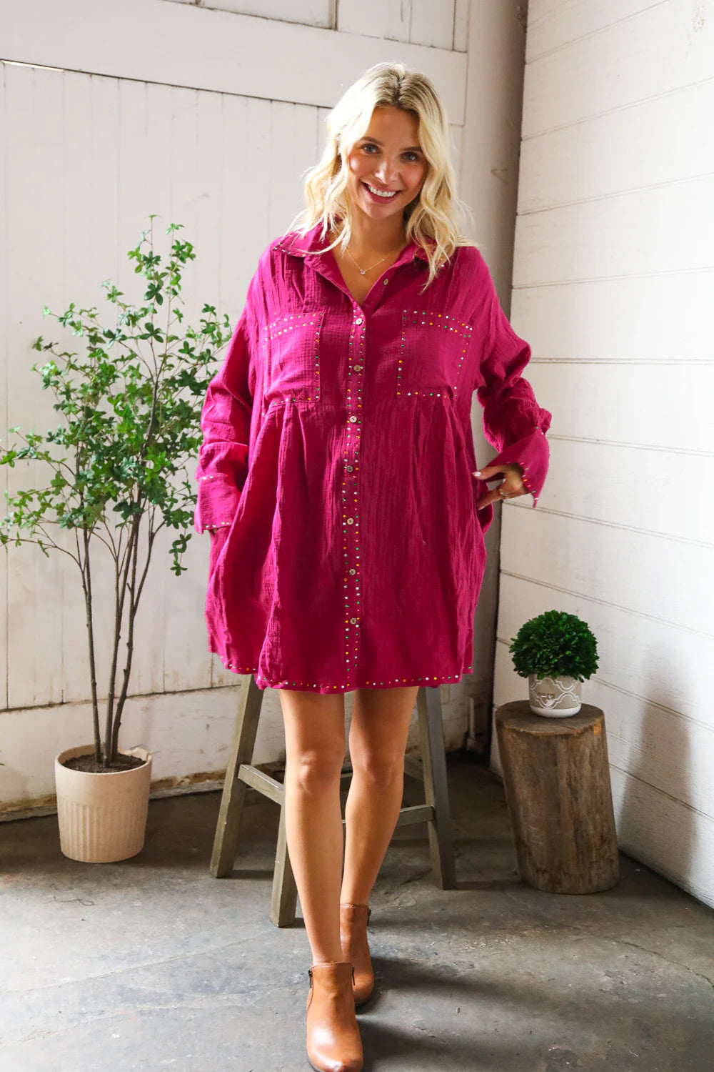 Magenta Glam Mini Shirt Dress (S-L)