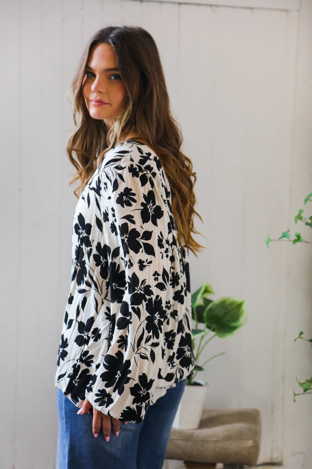 Inkwell Petals Long Sleeve Blouse (1X-3X)