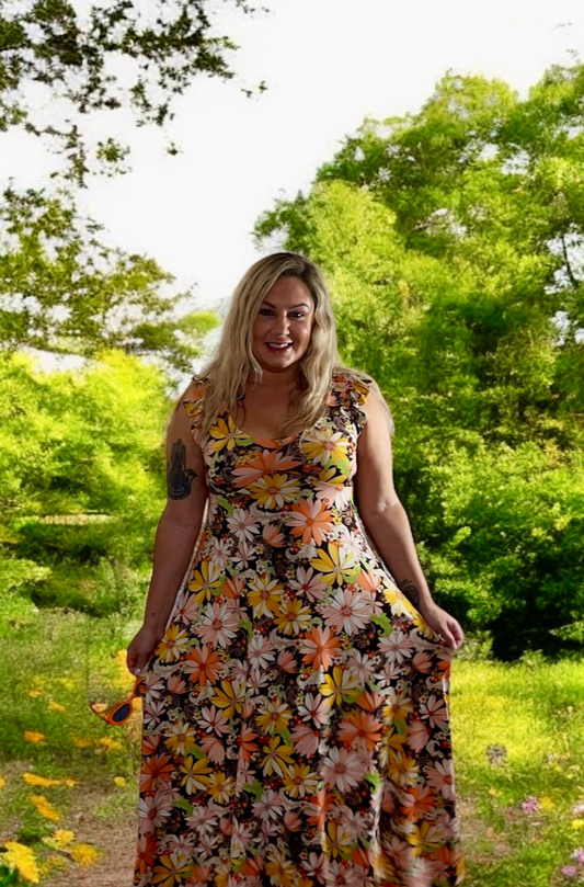 70’s Disco Daisy Floral Maxi Dress (S-L)