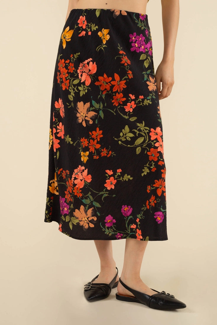 Midnight Bouquet Midi Skirt (S-3X)