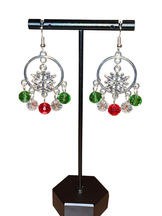Silver Christmas Snowflake Hoop Earrings