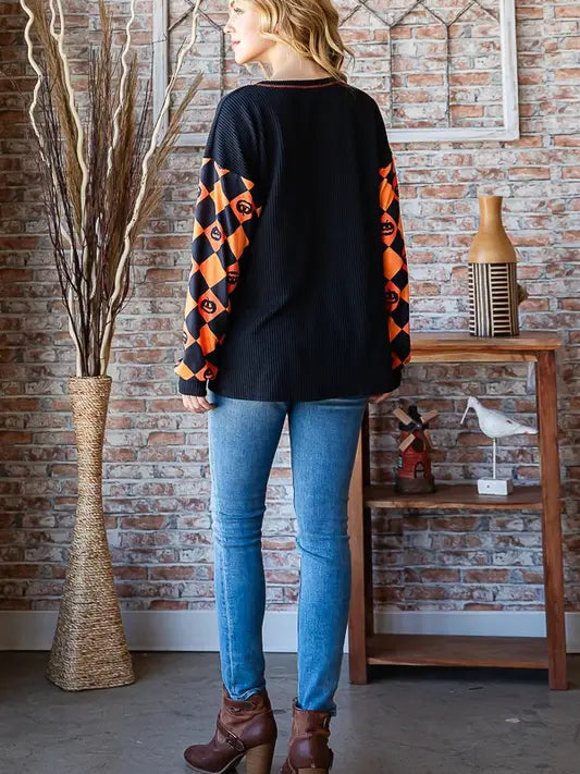 Spooky Season Plaid Waffle Knit Top (S-3X)