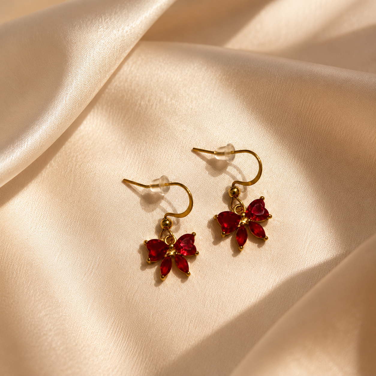 Red Diamond Bow Earrings