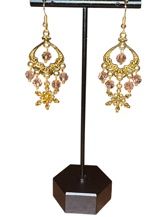 Elegant Pink and Gold Snowflake Earrings