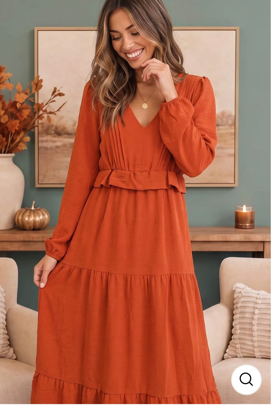 Autumn Muse Rust Midi Dress (S-3X)