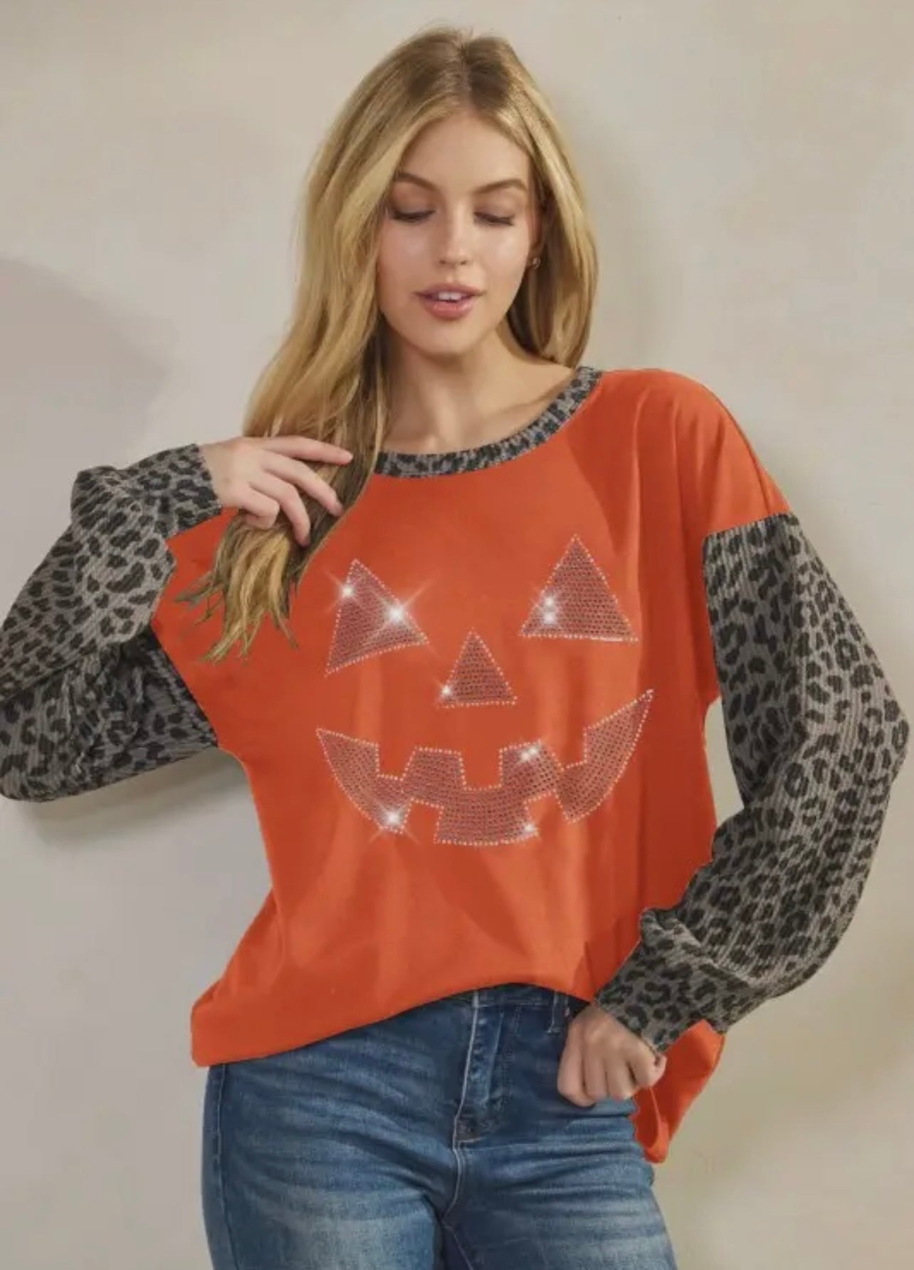 Jack-O’-Leopard Rhinestone Top (S-3X)
