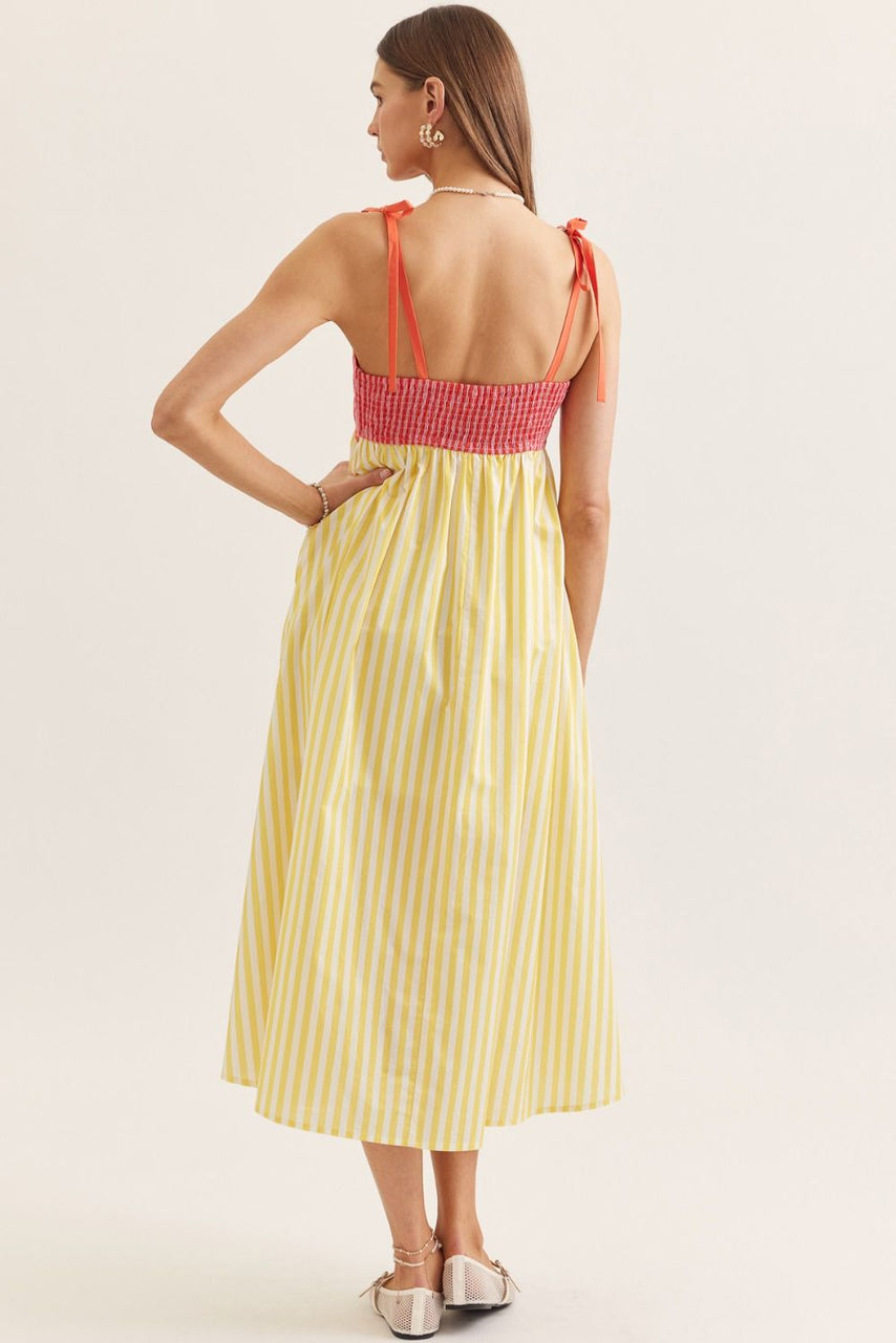 Coral Lemon Stripe Midi Dress (S-L)