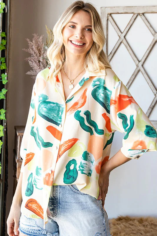 Retro Reverie Abstract Button-Up (S-L)