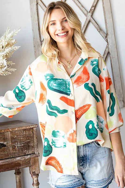 Retro Reverie Abstract Button-Up (S-L)