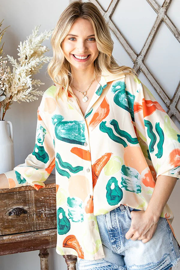 Retro Reverie Abstract Button-Up (S-L)