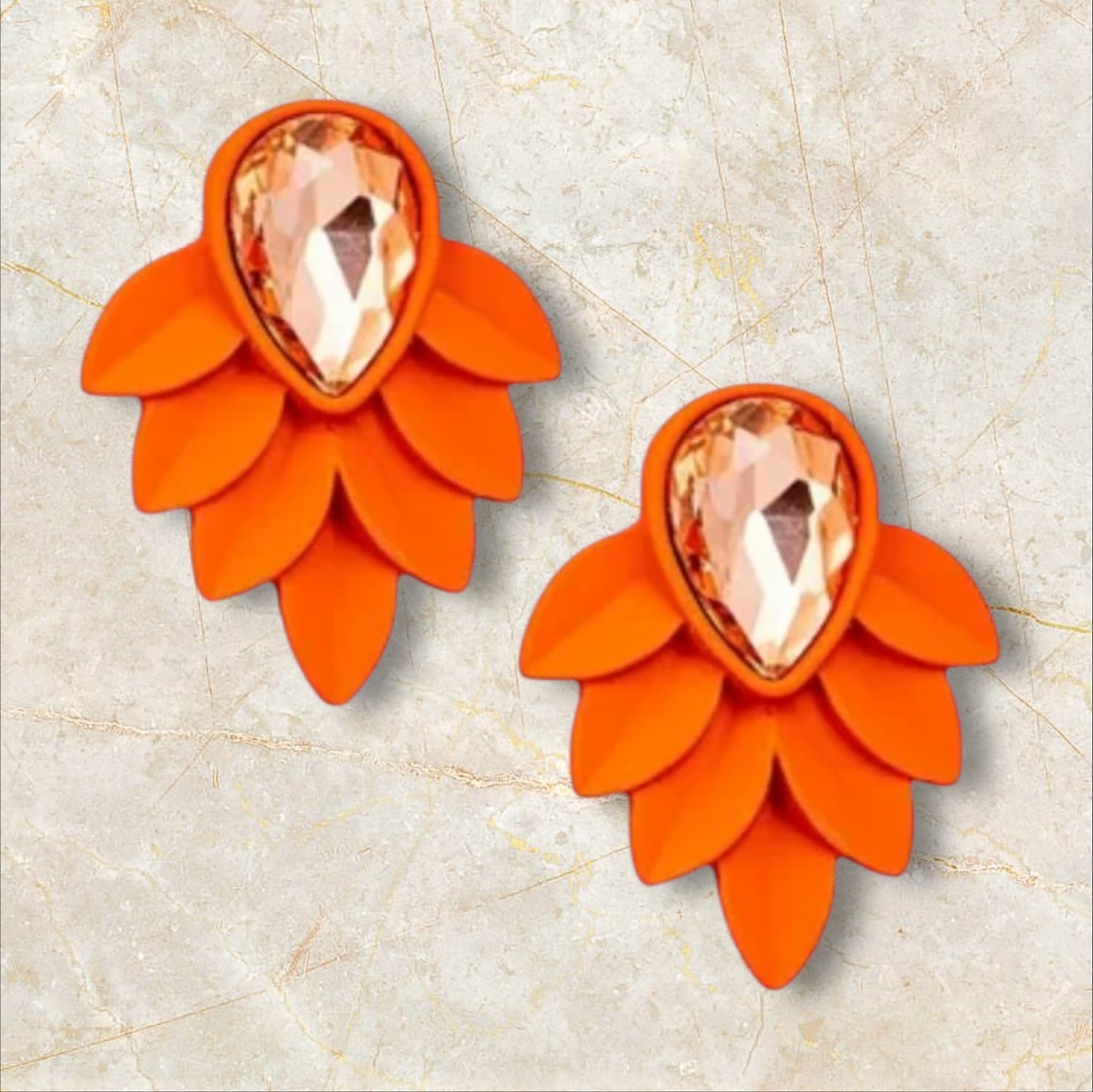 Retro Orange Crystal Leaf Earrings
