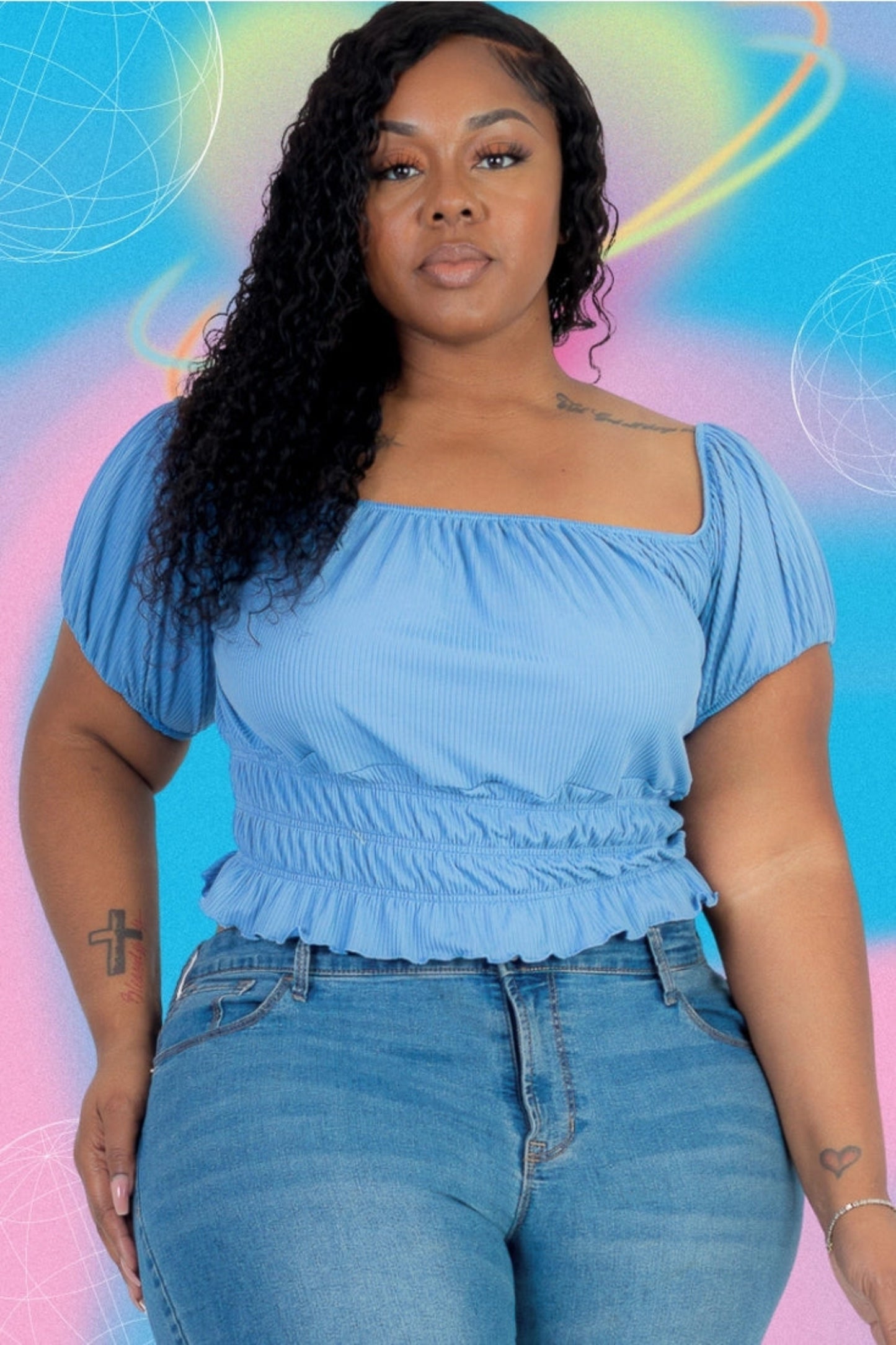 Blue Dream Puff Top (S-3X)