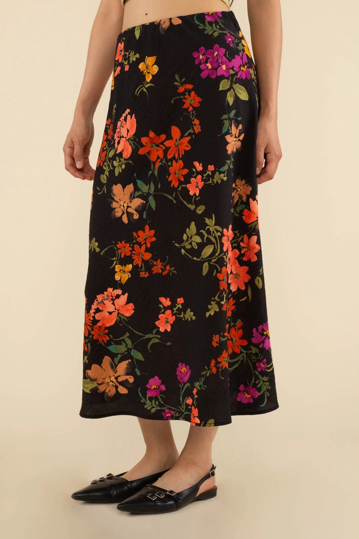 Midnight Bouquet Midi Skirt (S-3X)