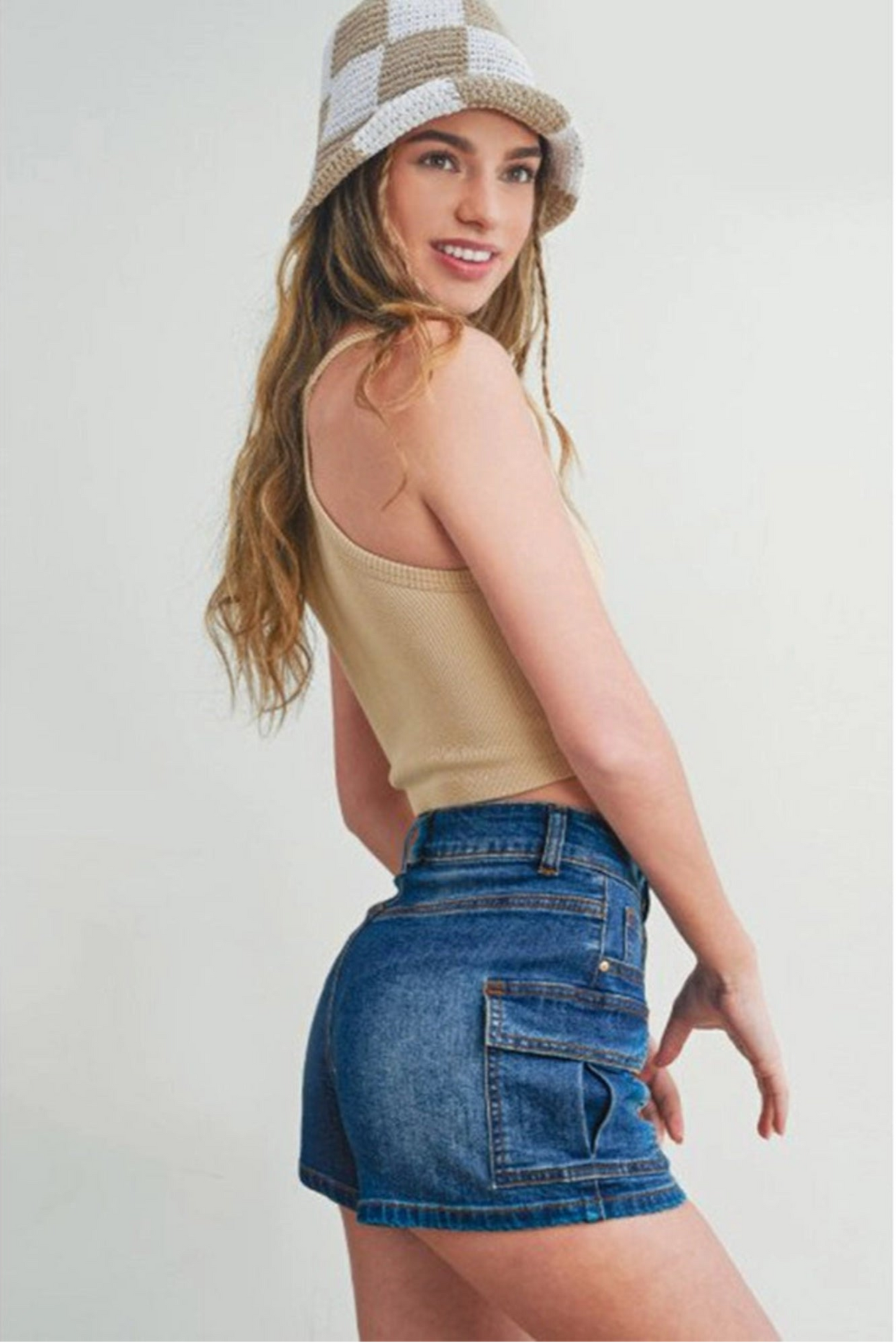 Daisy Dark Denim Cargo Shorts (S–L)