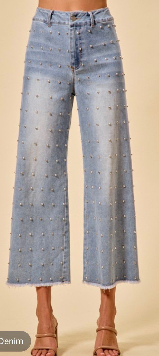 Starlight Studded Cropped Denim Jeans (S-XL)