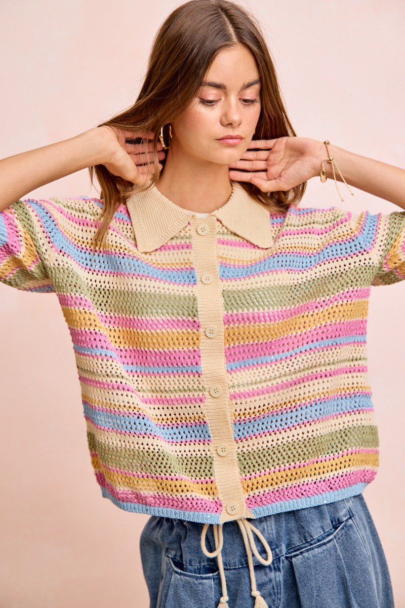 Happy Days Stripe Cardigan (S-3X)