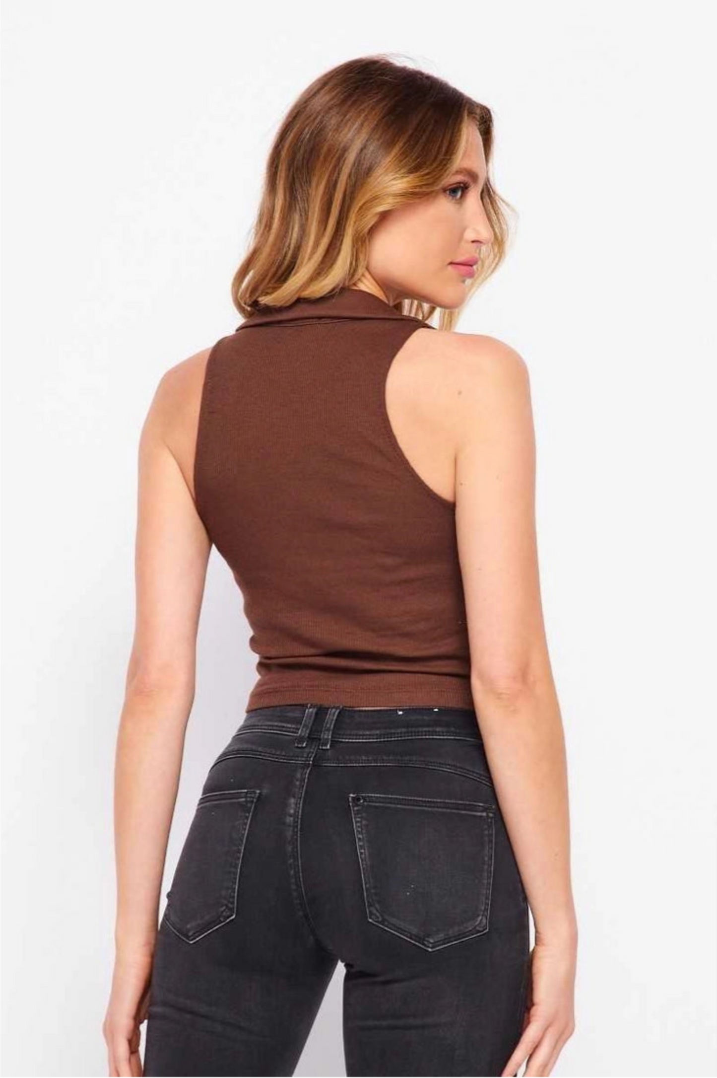 Mocha Muse Collared Crop Top (S-L)