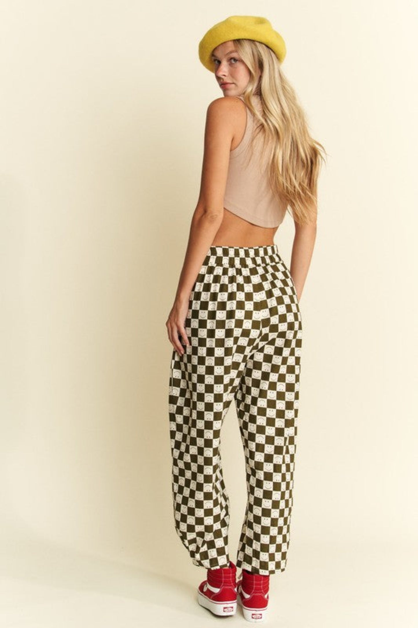 Olive You Checkered Barrel Pants (S-3X)