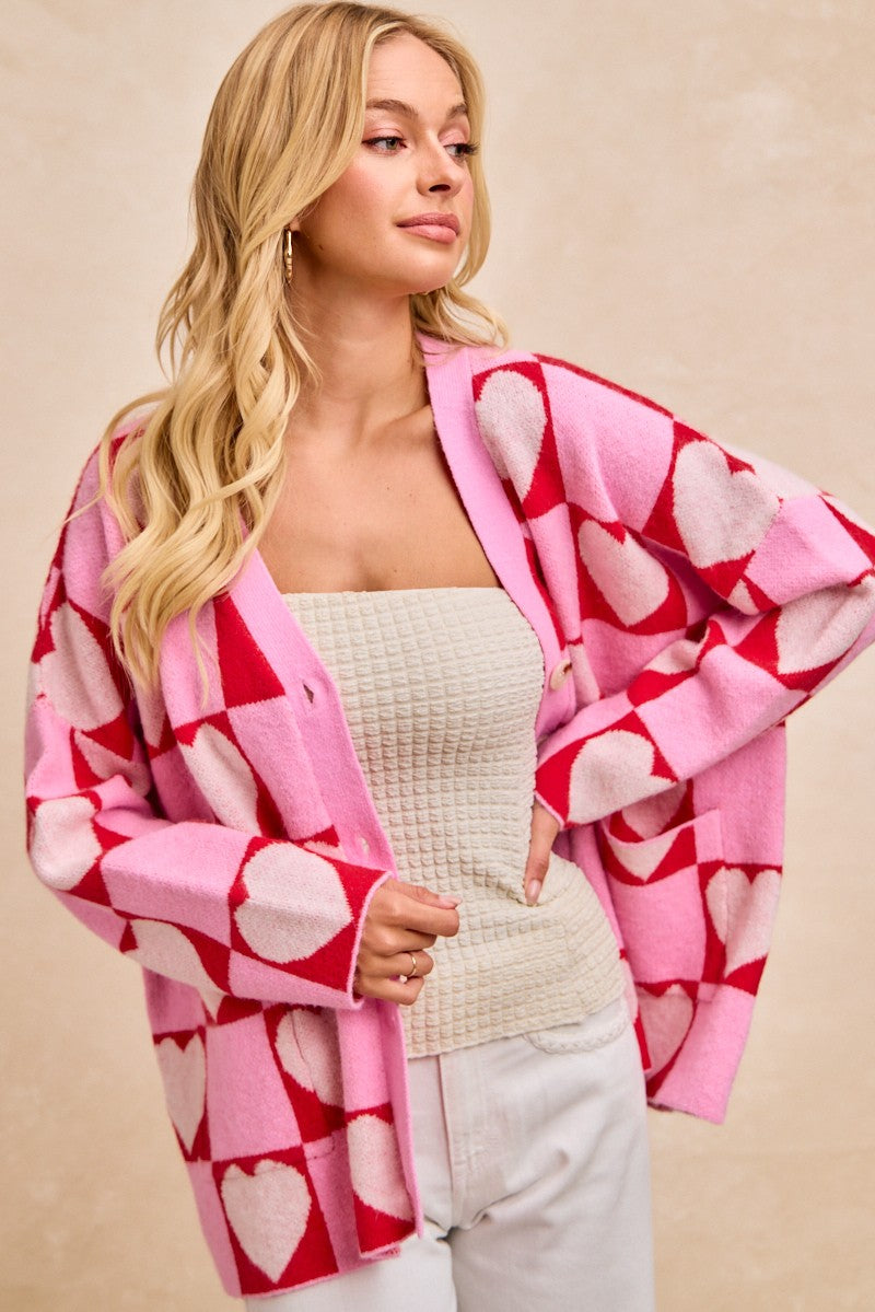 All the Love Checkered Heart Cardigan (S-3X)
