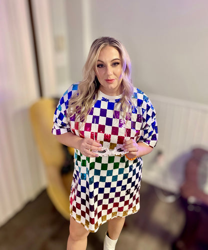 Electric Daydream Rainbow Sequin Mini Dress (S-L)