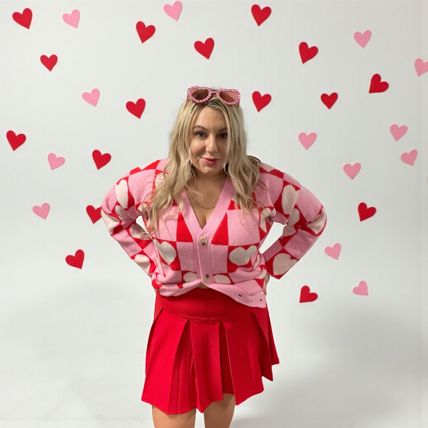 All the Love Checkered Heart Cardigan (S-3X)