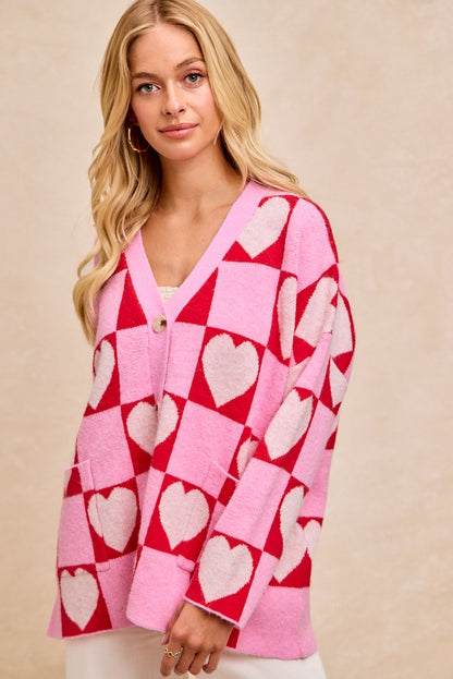 All the Love Checkered Heart Cardigan (S-3X)