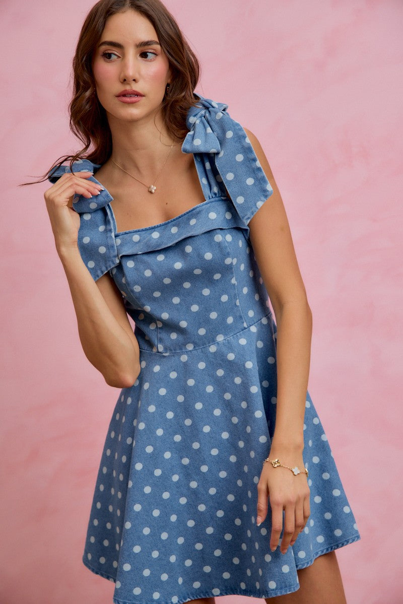 Denim Polka Dot Picnic Dress (S-XL)