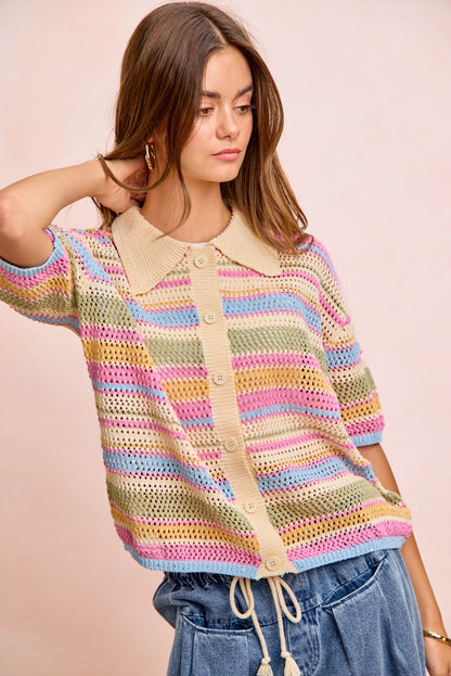 Happy Days Stripe Cardigan (S-3X)