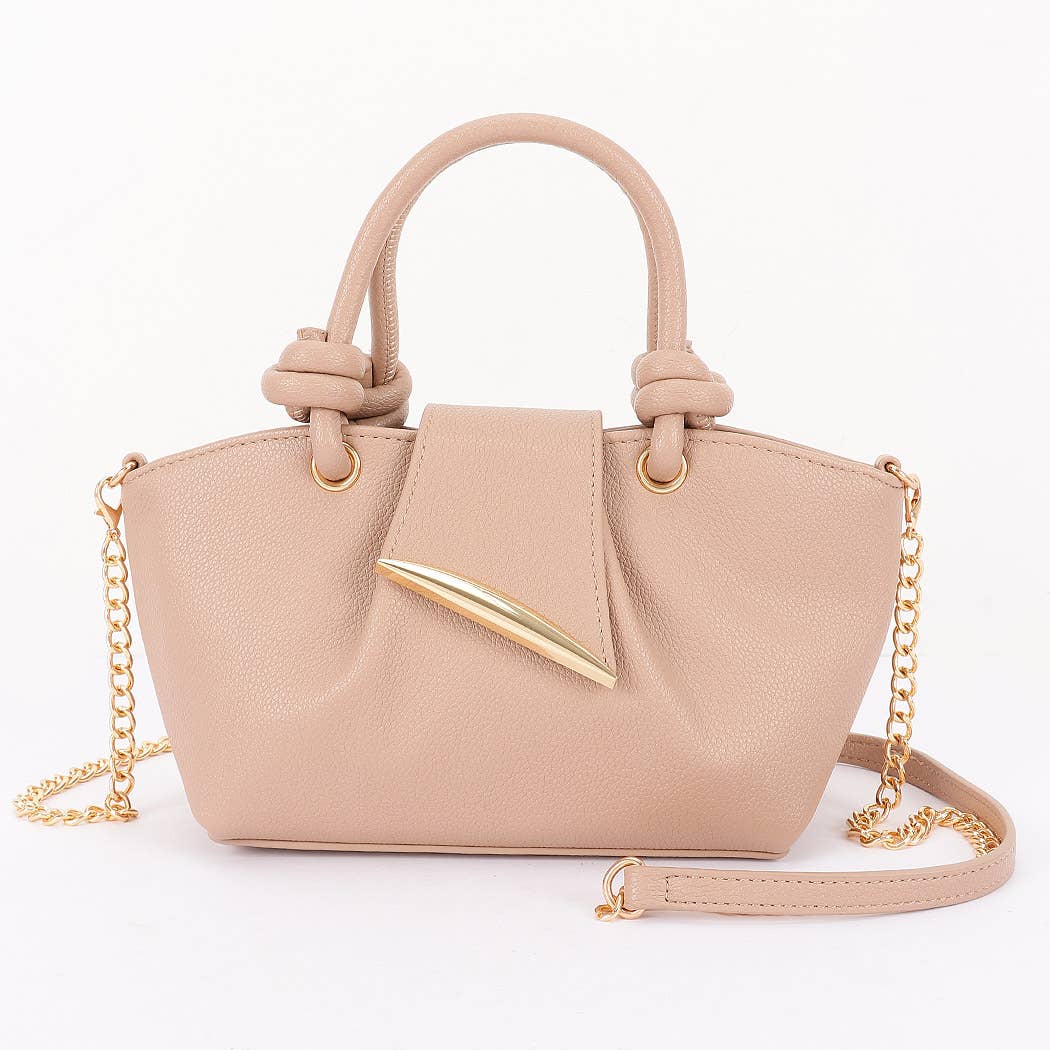 Vegan Leather Top Handle Bag: Nude