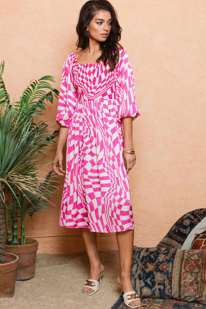 Pink Checkered Daydream Midi Dress (S-L)