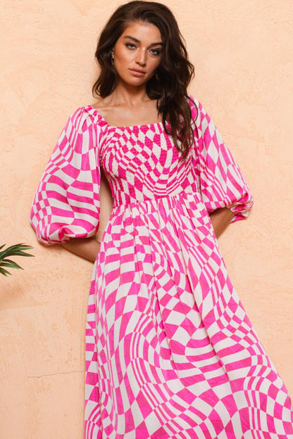 Pink Checkered Daydream Midi Dress (S-L)