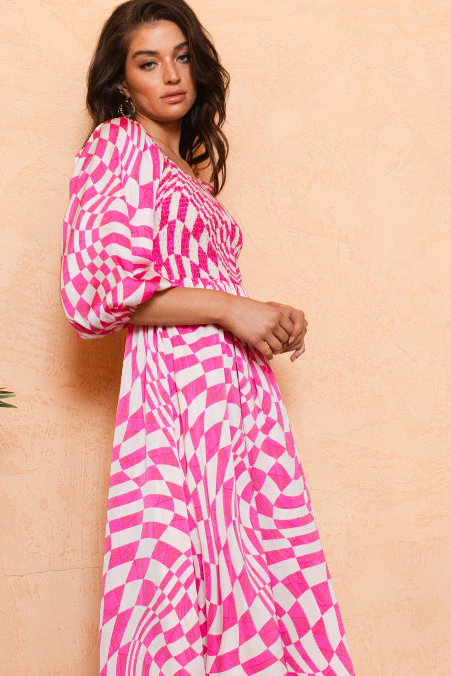 Pink Checkered Daydream Midi Dress (S-L)
