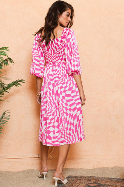 Pink Checkered Daydream Midi Dress (S-L)