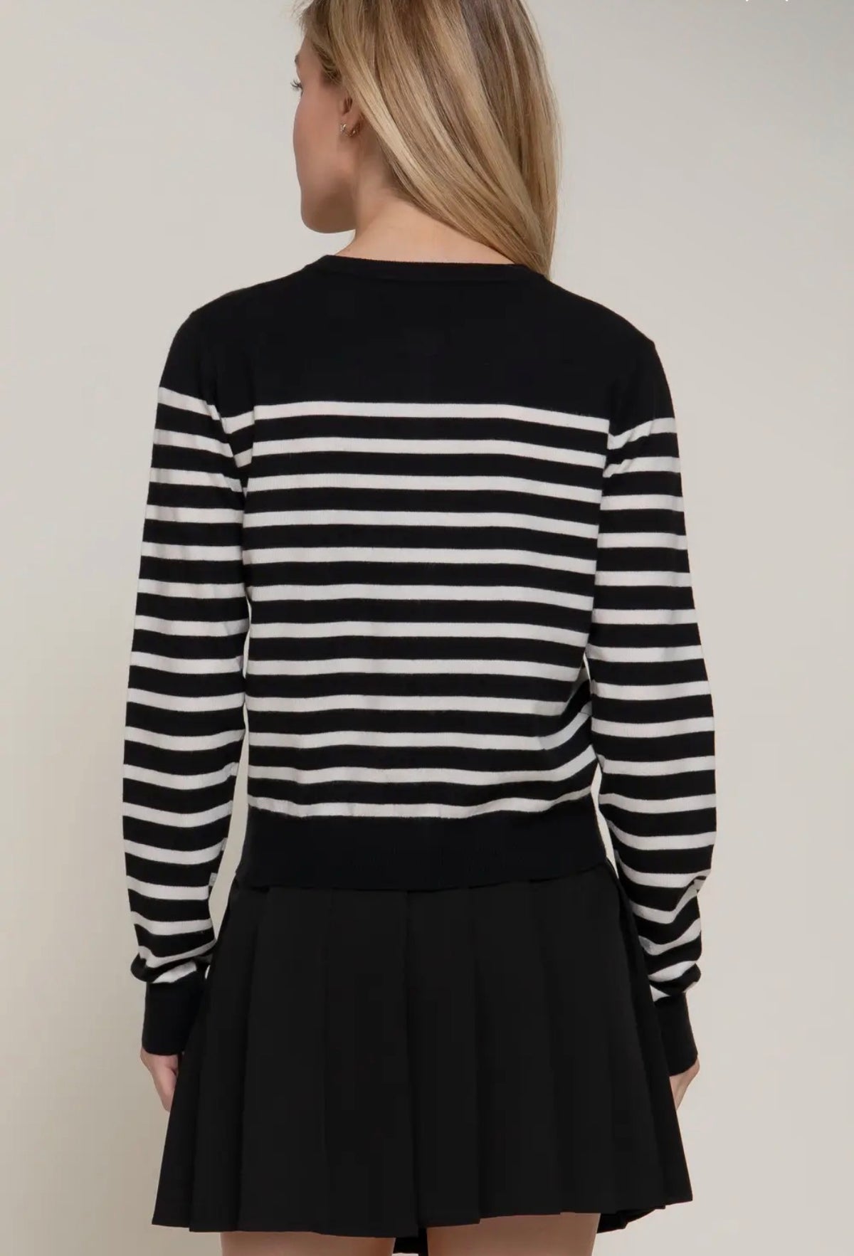 Main Street Black & White Striped Cardigan (S-2X)