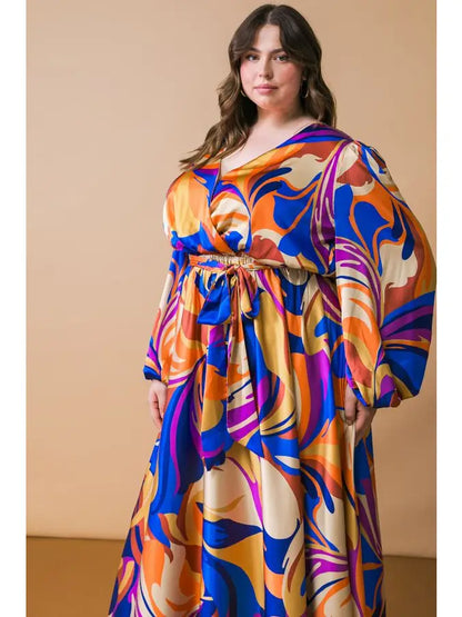 Autumn Aura Wrap Midi Dress (1X-3X)