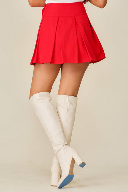 Classic Red Crush Pleated Mini Skirt (S-L)