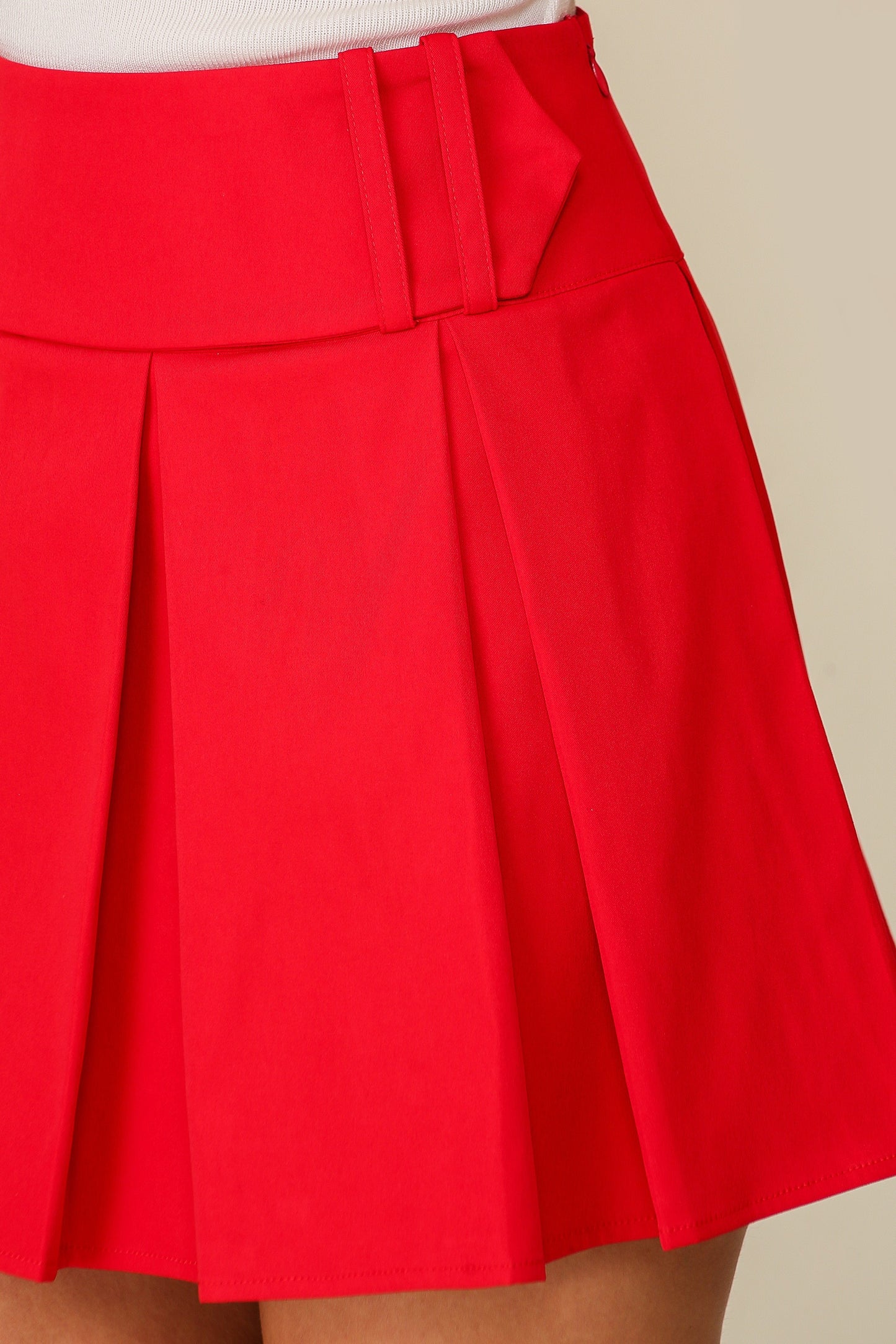 Classic Red Crush Pleated Mini Skirt (S-L)