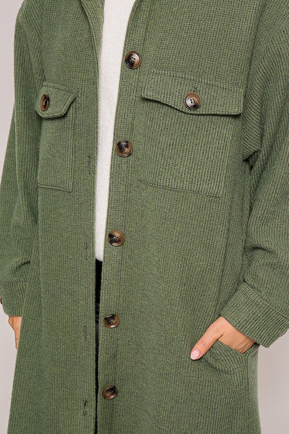 Olive Grove Waffle Knit Shacket (S-L)