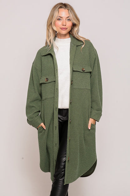 Olive Grove Waffle Knit Shacket (S-L)