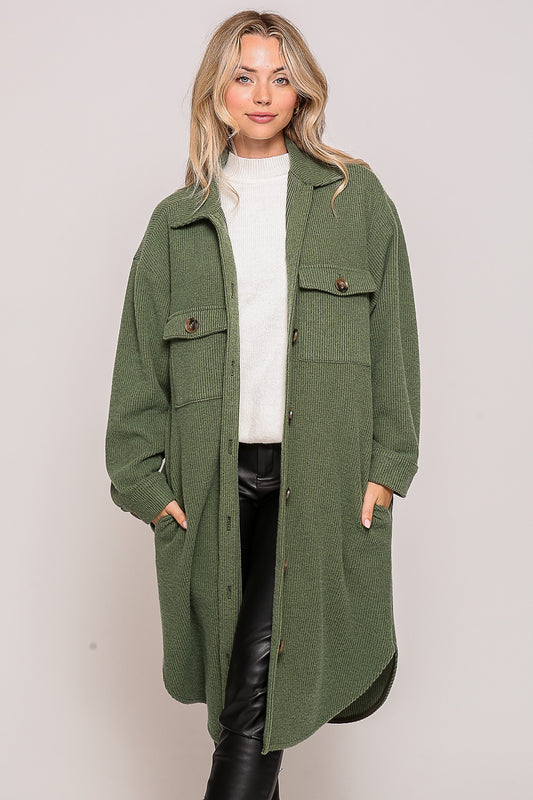 Olive Grove Waffle Knit Shacket (S-L)