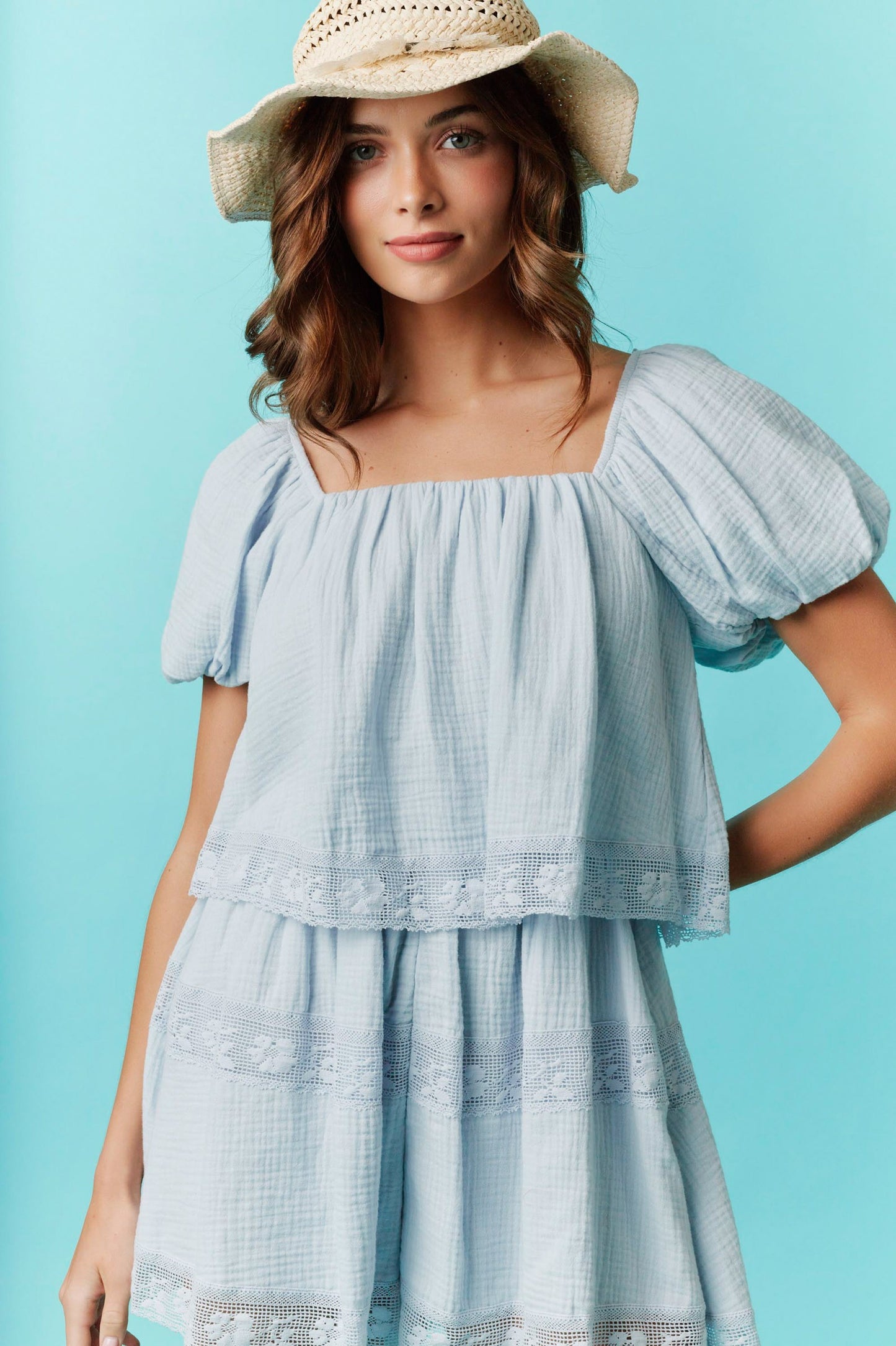 Cloud Nine Blue Lace Romper (S-L)