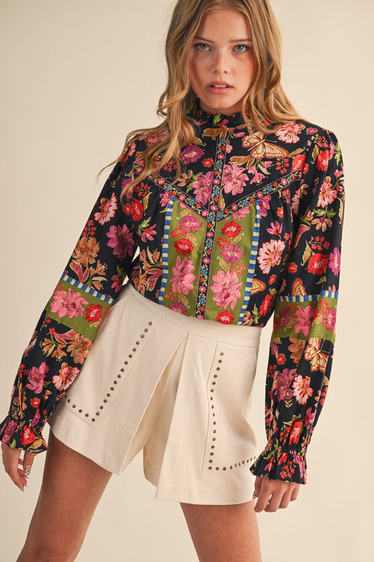 Midnight Garden Ruffle Blouse (S-L)