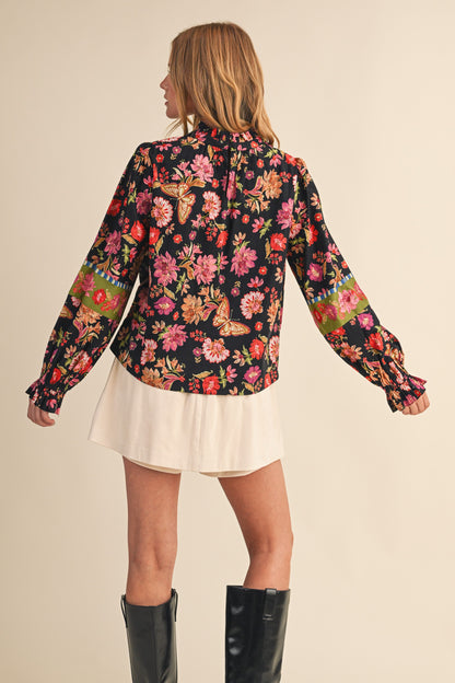 Midnight Garden Ruffle Blouse (S-L)
