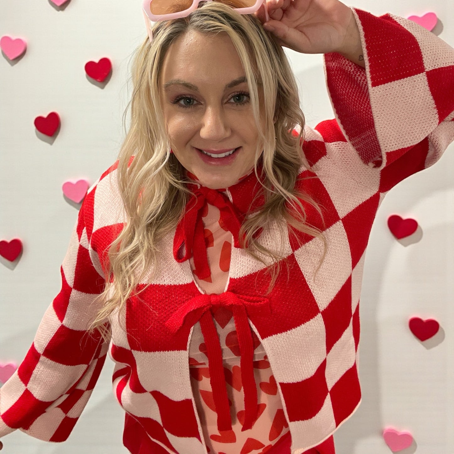 The Sweetheart Checkered Tie Cardigan (S-3X)