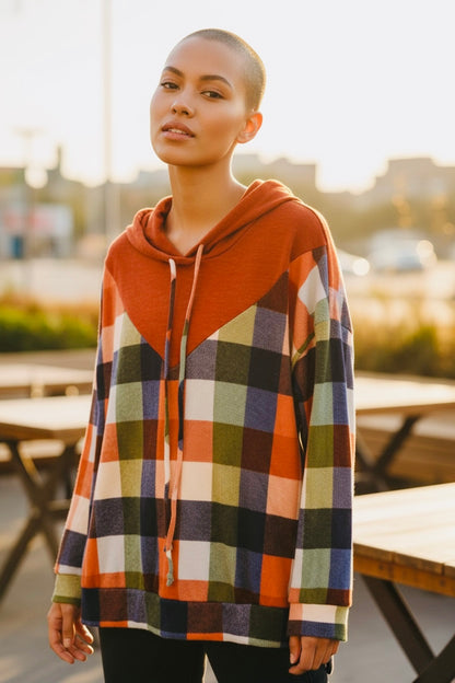 Rust Multi Plaid Lightweight Hoodie (S-L)
